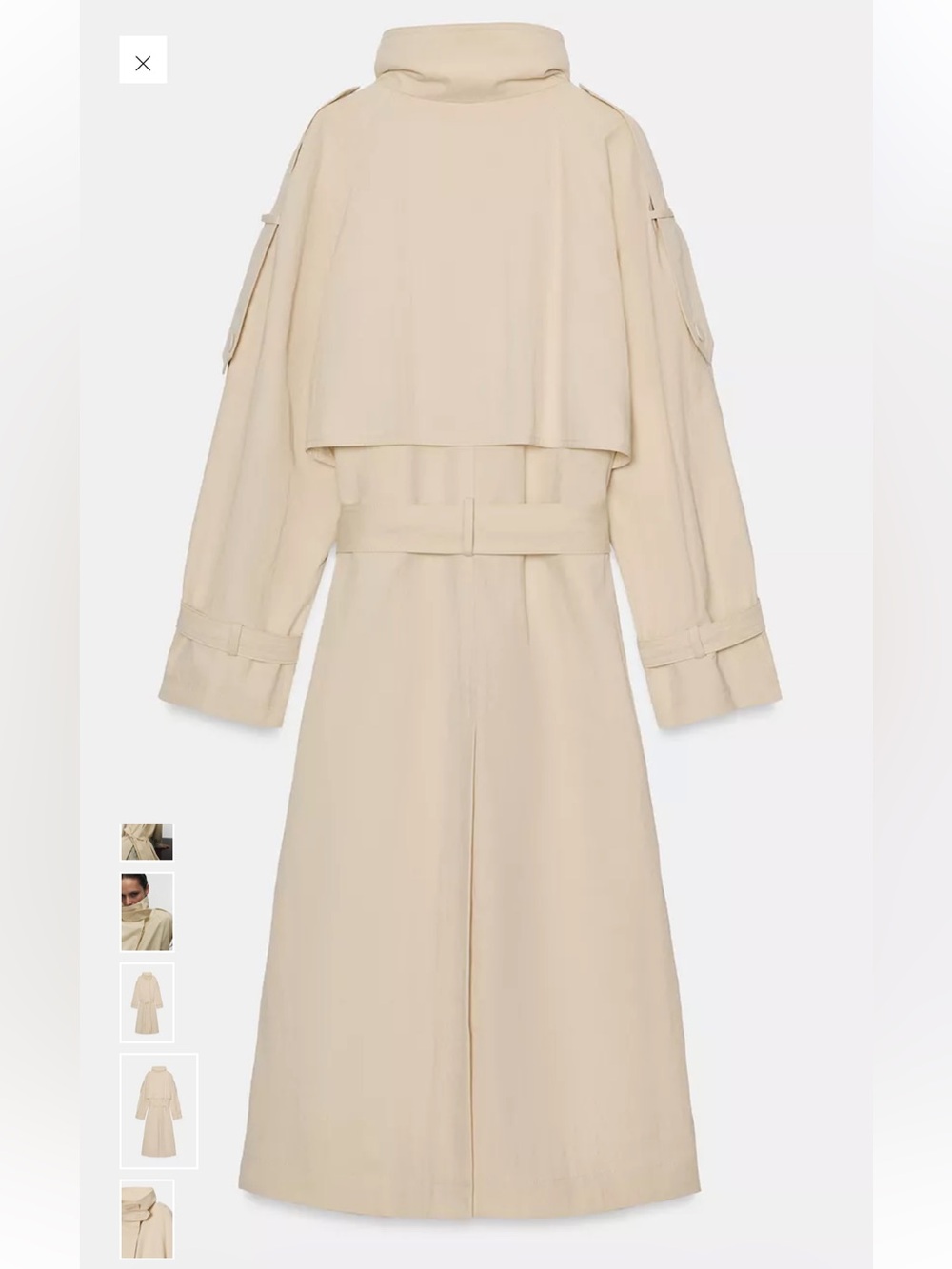 Zara Light Cream Long Trench Coat with Tie Belt - Picture 6 of 7